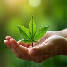 Main tenant une feuille symbolisant l’écologie