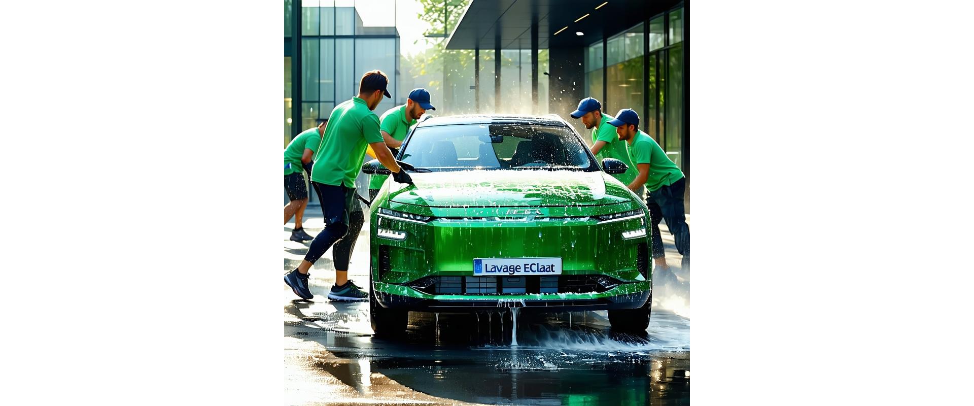 Équipe Lavage Éclat réalisant un lavage de voiture écologique à Lyon